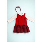 Luggi Baby Kız Çocuk Kırmızı Ekose Elbise, Uzun Kollu Body ve Taç 3’lü Set - 9 - 12 Ay