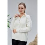 Lugmo Kadın Polo Yaka Oversize Çiçek Nakışlı Triko Kazak Ekru - Çok Renkli - Standart