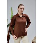 Lugmo Kadın Polo Yaka Oversize Çiçek Nakışlı Triko Kazak Kahverengi - Çok Renkli - Standart