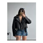 Lui Fashion Kemerli Oversize Deri Biker Ceket