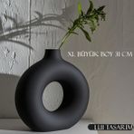 Lui Tasarım Bohem Xl Büyük Boy Seramik Nordic Tarz Siyah Sade Iskandinav Tarzı Donut Vazo Seramik 31*31CM