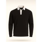 Luis Polo Yaka Selanik Örme Kumaş Erkek Sweatshirt - Siyah