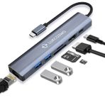 LUKCOZMO USB Hub 3.0, 7'si 1 arada USB Hub, 1000M Ethernet, 4K HDMI, 2 USB3.0, 100W PD, SD/TF Kart Okuyucu Yerleştirme İstasyonu, Cep Telefonunuzla Uyumlu MacBook/Dell/HP/Surface/Lenovo/Steam Deck
