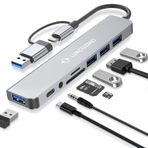 LUKCOZMO USB Hub USB C Hub USB Bölücü 7'si 1 Arada USB Genişletici 4 USB Bağlantı Noktalı 1 USBC Bağlantı Noktası TF/SD Kart Okuyucu Ses Çıkışı MacBook/Pad Pro/Dell/HP Dizüstü Bilgisayar/Telefonlarla Uyumlu…