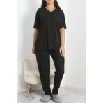 Lukitus Büyük Beden Kısa Kollu V Yaka Kadın Pijama Takımı Lukitus