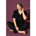 Lukitus Büyük Beden Kısa Kollu V Yaka Kadın Pijama Takımı Lukitus