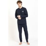 Lukitus Erkek Pamuklu Pijama Takımı Relaxed Siluette Düz Desenli Büyük Beden - Mavi - 3XL