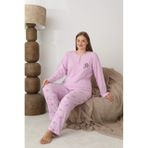 Lukitus İnterlok Pamuk Battal Büyük Beden Kadın Pijama Takımı Lila