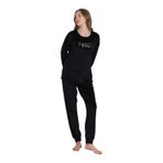 Lukitus Kadife Kadın Pijama Takımı (Siyah, L)