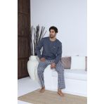 Lukitus Uzun Kollu Düğmeli Ekose Desen Erkek Pijama Takımı