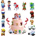 LUKIUP 12 adet Paw Patrol pasta dekorasyonu, 3D Paw Patrol figürleri, çocuk doğum günü pastası, pati patrol pasta figürleri, dekorasyon, kız ve erkek çocukları için, Happy Birthday kek süsü