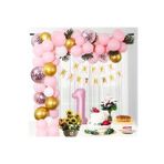 LÜKS 1 YAŞ DOĞUM GÜNÜ PEMBE BALON ZİNCİR SET