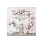 Lüks 1 Yaş Gümüş Makaron Pembe Doğum Günü Balon Zincir Set, 43289578437599