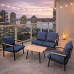 Lüks 2+1+1 Sehpalı Krem Metal Çay Seti Rahat Oturumlu Balkon & Teras & Bahçe Mobilyası