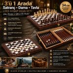 Lüks Ahşap 3ü 1 Arada Satranç Dama Tavla Seti Katlanabilir Kilitli Oyun & Eğlence Takımı 34 cm