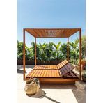 Lüks Ahşap Pergola Daybed Seti, Havuz Kenarı Kapalı Yatak, Beyaz Perde, Tik Ağacı Çerçeve, Dış Mekan Mobilya