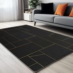Lüks Altın Çizgiler Geometrik Desen Shaggy Halı 160 x 230 cm Oturma Odası Yatak Odası Çocuk Odaları için Yumuşak ve Kaymaz Alan Halı Kabarık Doku ile