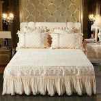 Lüks Altın Nakışlı Kadife Yatak Eteği Taban Valance Çift Kişilik Yatak Fırfırlı Etek 150 180 * 220 cm Pamuk Fırfırlı Pileli Yatak Örtüsü Viyana Nano A45 Renk