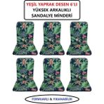Lüks Arkalıklı Sandalye Minderi 6lı 4cm Süngerli Yeşil Yaprak Desen