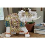 Lüks Ayna ve Nakış İşlemeli Feng Shui Fil Heykeli Dekoratif Biblo 17 cm. Yeni Yıl Ev & Ofis Hediyesi