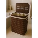 Lüks Bambu 3 Bölmeli Çamaşır Kirli Sepeti 52X32X60CM Büyük Boy 100 Lt (Kahverengi)
