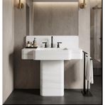 Lüks Beyaz Mermer Kaide Lavabo, Doğal Taş Bağımsız Banyo Vanity Havzası Entegre Backsplash ile