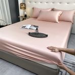 Lüks Buz İpek Yatak Örtüsü Seti Rahat Nefes Alabilir Yastık Kılıfları ve Yatak Örtüsü Taklit İpek Kumaş Saf Renk Yatak Baskılı Mat 120x200+30cm Yumuşak ve Şık Uyku Deneyimi