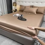 Lüks Buz İpek Yatak Seti Yumuşak Nefes Çarşaf Taklit İpek Yastık Kılıfı Saf Renk Yatak Örtüsü Rahat Baskılı Mat 120x200+30 cm Ultimate Uyku Konforu için