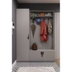 Lüks Çok Raflı Portmanto Askılı Vestiyer %100 Mdf Çok Raflı Ayakkabılık V01 Kül Gri