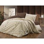 Lüks Dayanıklı Yumuşak Pamuklu Çift Kişilik Nevresim Takımı Seti + Lastikli Çarşaf +2 Yastık Kılıflı - Bej - Kahverengi - 200 x 220 cm
