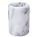 Lüks El Oyması Doğal Mermer Diş Fırçası ve Makyaj Fırçası Tutacağı - Banyo, Vanity, Ofis ve Masa Organizatörü için Ağır Hizmet Tayvan Yushan Taşı (8,4 cm x 11,5 cm, Off-Beyaz)