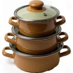 Lüks Emaye 6 Parça Mini Tencere Seti 12/14/16 Cm Kahverengi 4645-C