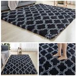 Lüks Eşkenar Dörtgen Siyah Tüylü Halı Uzun Saç, Oturma Odası, Yatak Odası, Kanepe Sehpa, Cumba Penceresi ve Kreş Dekoru için 160 x 220 cm