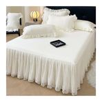 Lüks Fırfırlı Yatak Eteği Platformlu Yıkanmış Pamuk Prens Tarzı Dantel Tasarım Beyaz Tam/Kraliçe/King Boy 17 İnç Damla 2 Yastık Kılıfı 200x220 cm + 48x74 cm x 2
