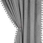 Lüks gri kadife spom perde, 2 panelli set, ısı yalıtımlı yarım karartma perdeleri, kız çocuk yatak odası, oda karartma güneş engelleme, pencere işlemi, her biri 85 x 215 cm