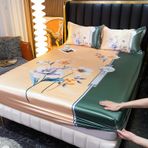 Lüks ipek nevresim takımı, 180 x 200 cm, yumuşak ve pürüzsüz buz ipek çarşaflar, saten baskılı tek kişilik yatak örtüsü, tek kişilik veya çift kişilik yatak için yazlık yatak örtüsü