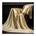 Lüks İpek Nevresim Takımı, 230 x 250 cm + 2 Yastık Kılıfı 48x74 cm, Tek ve Çift Kişilik Yataklar için Taze Dokunuşlu Saten Yatak Takımı, Zarif Altın Rengi, Yumuşak ve Pürüzsüz His