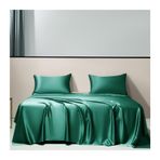 Lüks İpek Nevresim Takımı, 230x250 cm + 48x74 cm x2, Yumuşak ve Serin, Hipoalerjenik, Yeşil Renk, Tek ve Çift Kişilik Yataklar için Mükemmel, Pürüzsüz Saten Kaplama.