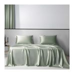 Lüks İpek Nevresim Takımı 250 x 250 cm - Pürüzsüz, Havalı Dokunuş, Yıkanabilir, Açık Yeşil, Tek ve Çift Kişilik Yataklar için - Yumuşak, Saten Kaplama, Zarif Yatak Örtüsü