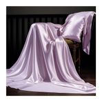 Lüks İpek Nevresim Takımı, 250x250 cm + 2 Yastık Kılıfı 48x74 cm, Yumuşak Saten Hissi, Nefes Alabilir, Serin Hissi, Tek Kişilik ve Çift Kişilik Yataklar için Mükemmel, Zarif Mor Renk.