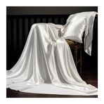 Lüks İpek Nevresim Takımı 250x250cm & 48x74cm x2, Tek ve Çift Kişilik Yataklar için Yumuşak Yıkanabilir Saten Üst Çarşaf, Taze Hissi, Üstün Konfor için Zarif Beyaz Yatak