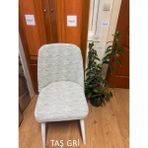 Lüks Jakarlı Su Yolu Desen Oval Sandalye Örtüsü. Lastikli Yuvarlak Sandalye Kılıfı 1.adet Taş Gri - Taş - Gri - 45 x 56 cm