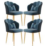 Lüks kadife yemek sandalyesi seti, 4'lü set, modern tasarım, karbon çelik ayaklı, rahat sırtlık, ev, ofis çalışma ve tuvalet masası için ideal (mavi altın ayaklar)