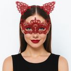 Lüks Kırmızı Dantel Taçlı Maske Seti 2 No - Parti, B, Kostüm Aksesuarı