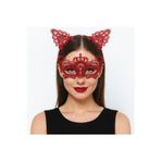 Lüks Kırmızı Dantel Taçlı Maske Seti 2 No - Parti, Balo, Kostüm Aksesuarı TG-V 10422