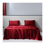 Lüks Kırmızı İpek Nevresim Takımı 250x250cm + 2 Yastık Kılıfı 48x74cm | Yumuşak ve Havalı Dokunuş | Pürüzsüz Saten Kaplama | Tek Kişilik ve Çift Kişilik Yataklar için Mükemmel