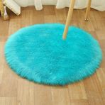 Lüks Koyu Mavi Sahte Koyun Derisi Yuvarlak Shaggy Halı Yumuşak Kabarık Daire Peluş Halı Yatak Odası Oturma Odası Dekor için 90 cm Çap