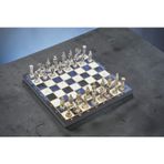 Lüks Metal Satranç Takımı Krom Kaplama Roma Ordusu Figür & Gök Mavi Mermer Desenli Tahta 20 cm.