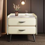 Lüks Minimalist Komidin PU Deri Komodin Suni Mermer Üst 2 Çekmeceli Yatak Odası ve Oturma Odası için Saklama Dolabı Modern Yan Sehpa (40,6 x 40,6 x 50,8 cm Sarı)