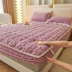 Lüks Mor Flanel Kadife Lastikli Çarşaf Kalın ve Sıcak Kış Yatak Örtüsü Yumuşak Peluş Malzeme 150 x 200 cm
